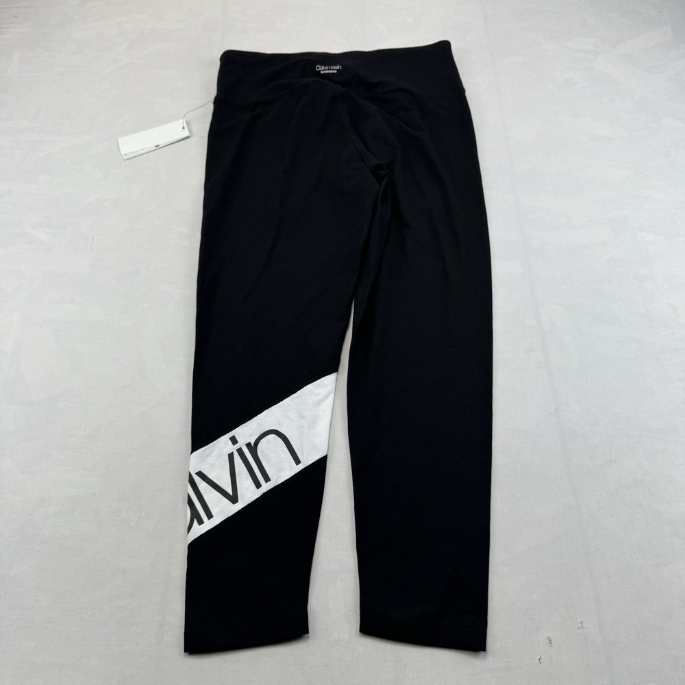 Calvin Klein Performance Womens L Black Logo Stretch Athletic Capri Leggings NWT